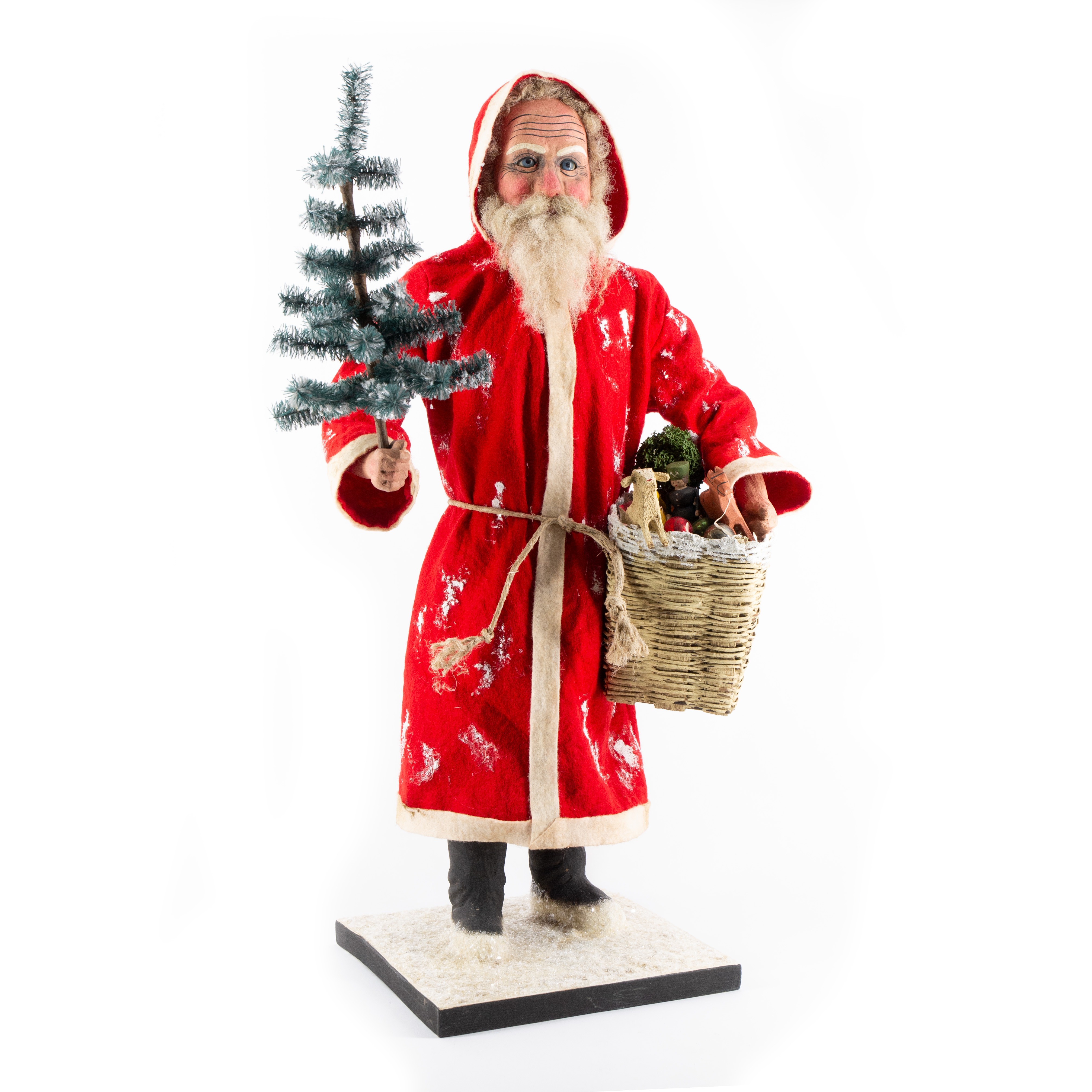 Weihnachtsmann mit rotem Filzmantel, Korb und Spielzeug, H=60cm, mit Füllfunktion