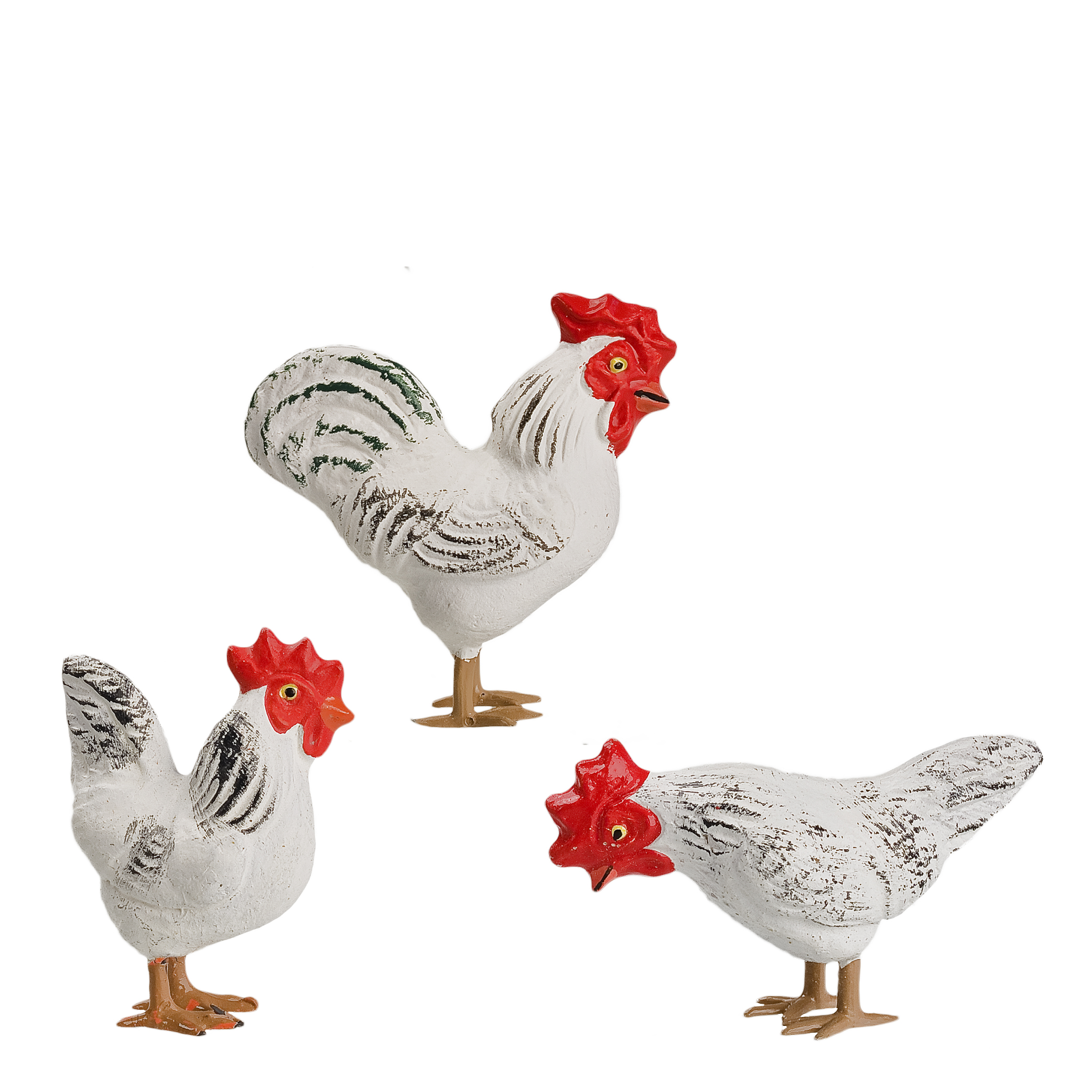 Hühnergruppe, weiß (Zinnbeine) 3 Teile, zu 11 - 12cm Figuren