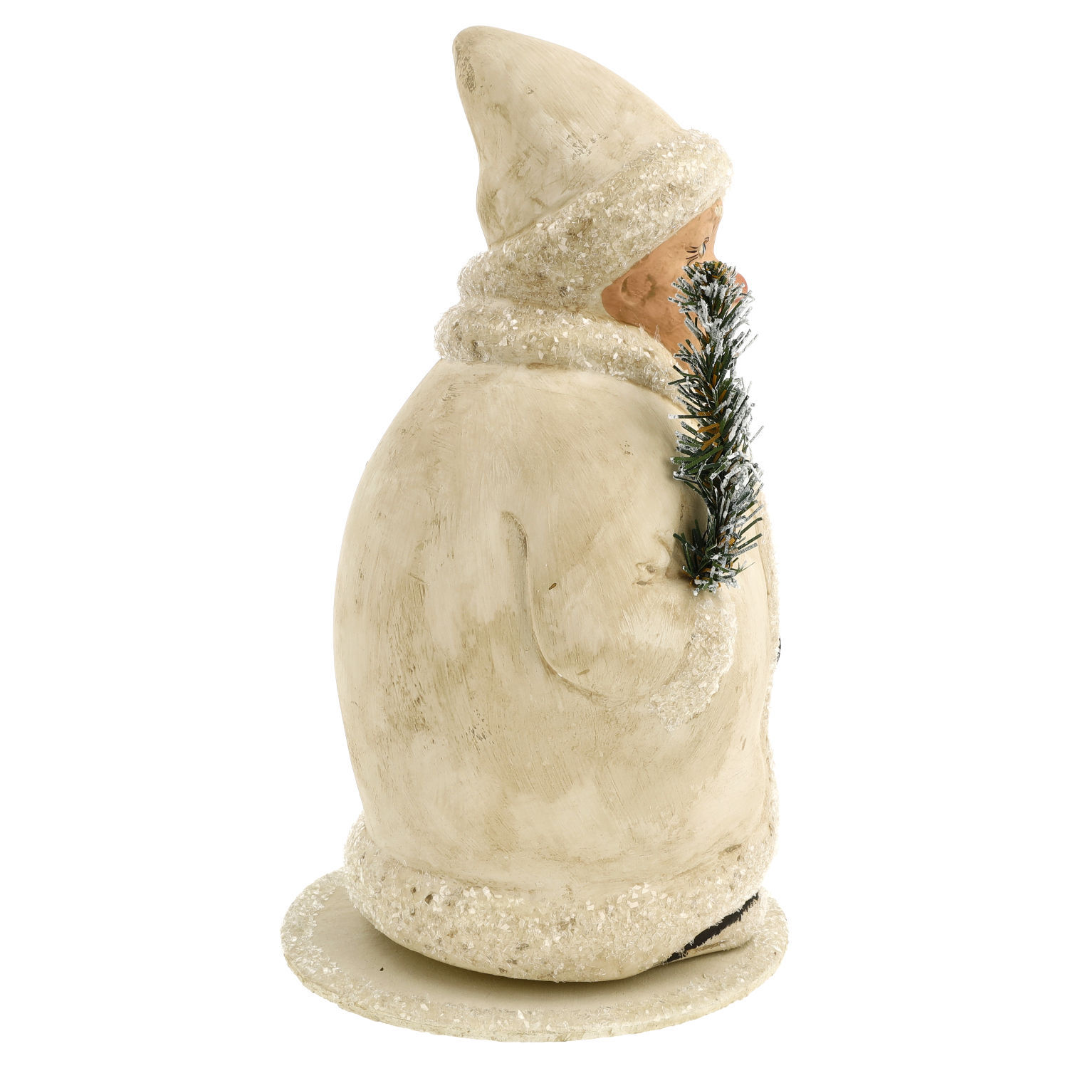 Winter-Clown mit Mantel und 2 Knöpfen, auf rundem Pappsockel, befüllbar, H = 22cm, weiß