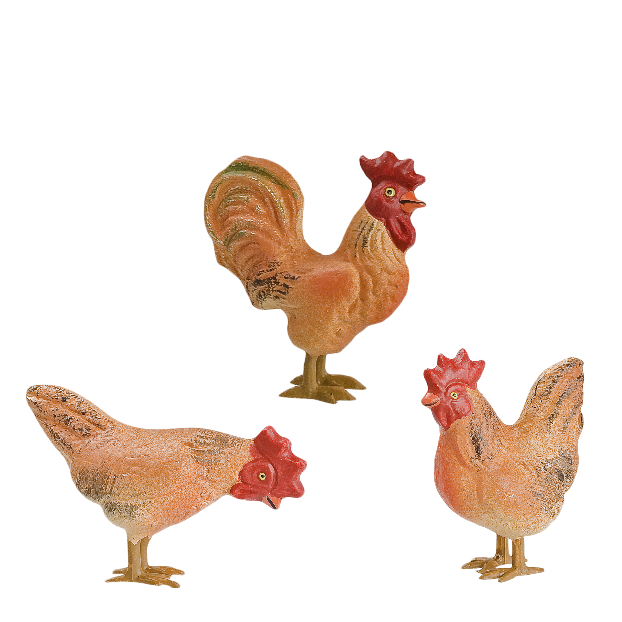 Hühnergruppe, braun (Zinnbeine) 3 Teile, zu 11 - 12cm Figuren