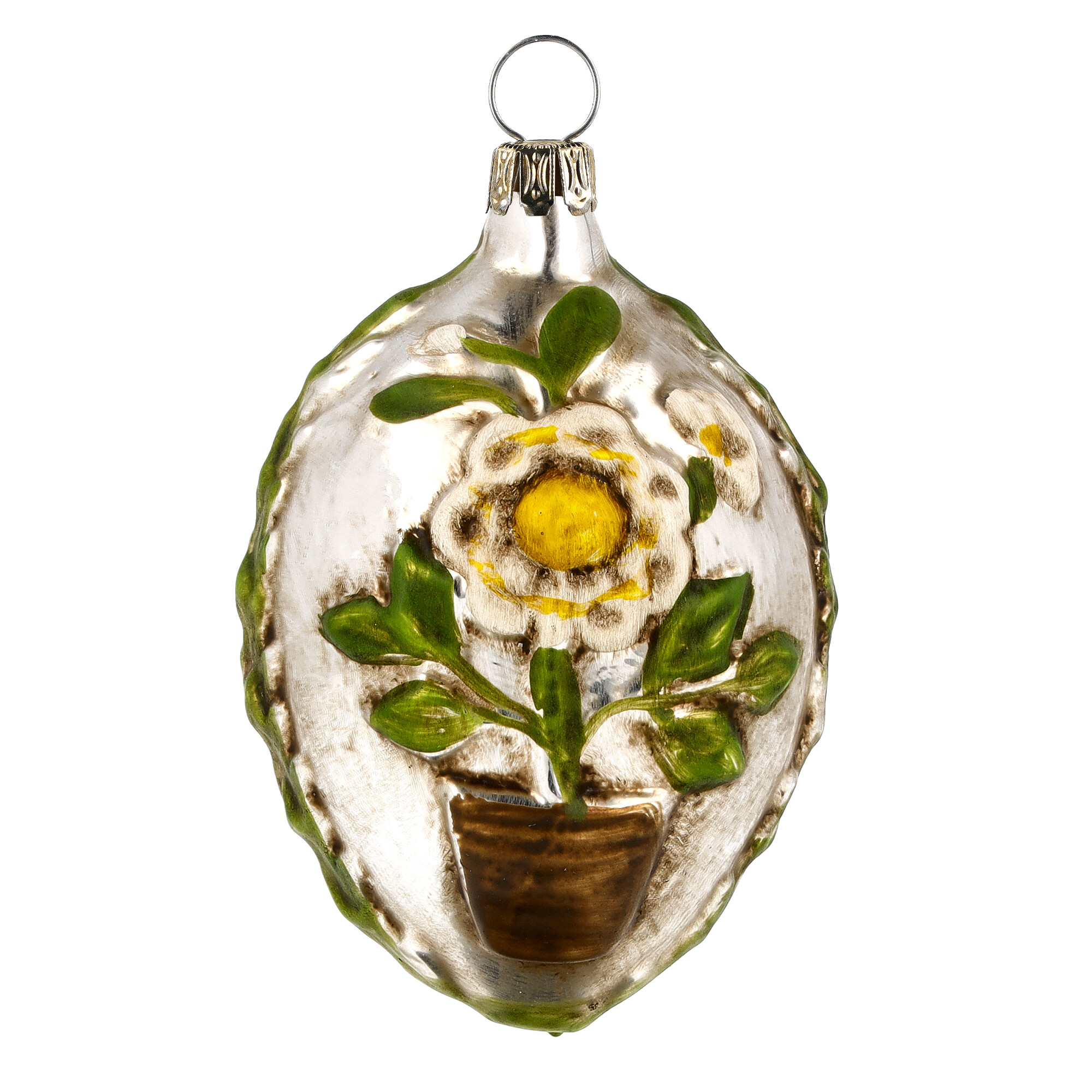 Retro Vintage style Christmas Glass Ornament - Egg with flowerpot and strawberries