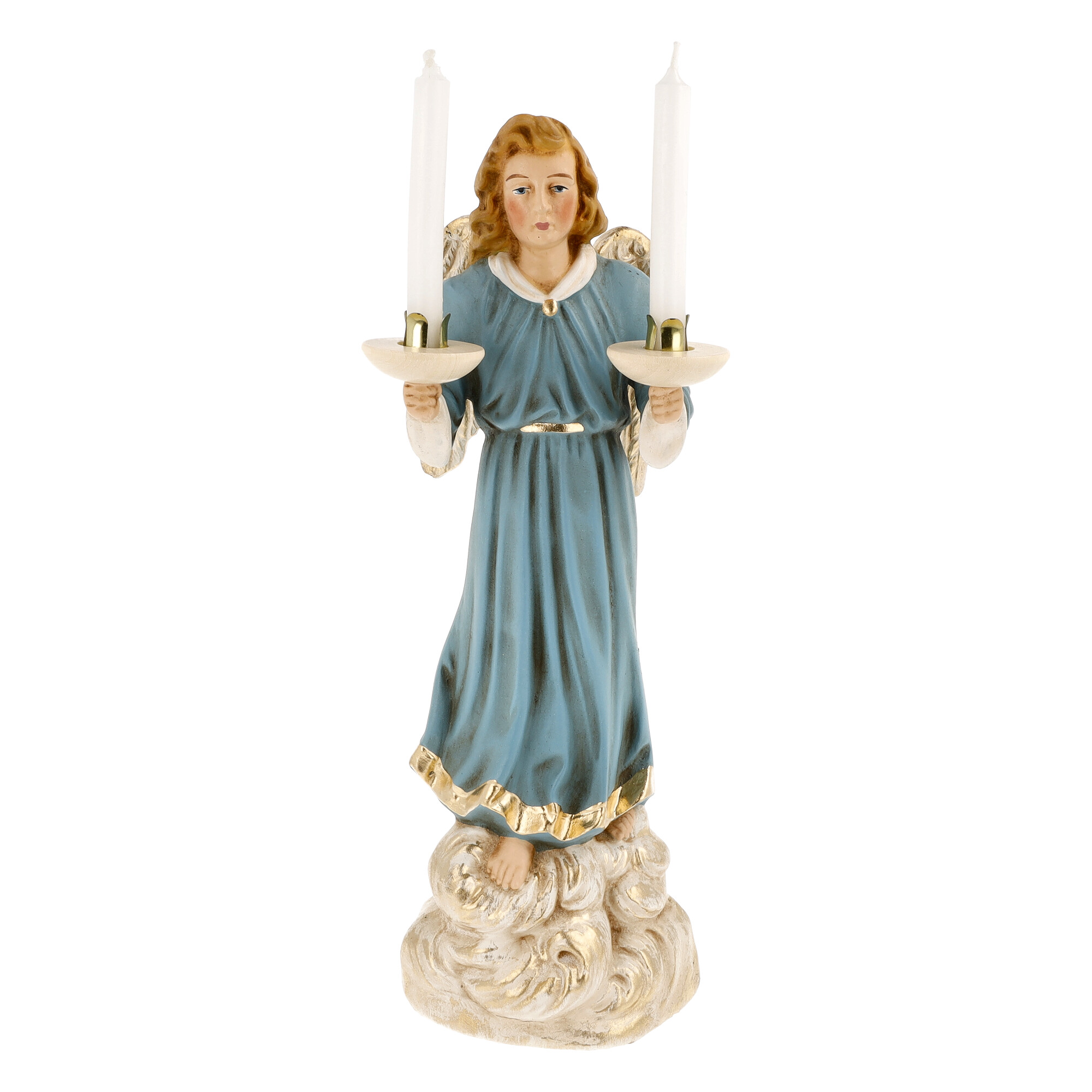 Kleiner Engel mit Kerzen, Kleid blau