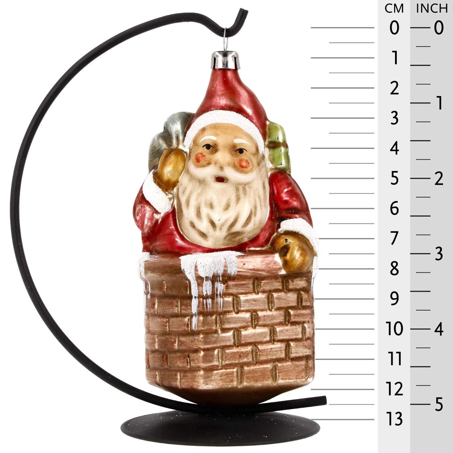 Retro Vintage style Christmas Glass Ornament - Santa with sack in chimney