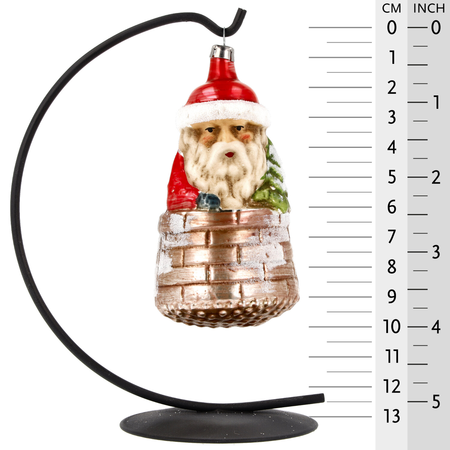 Retro Vintage style Christmas Glass Ornament - Santa with tree in chimney