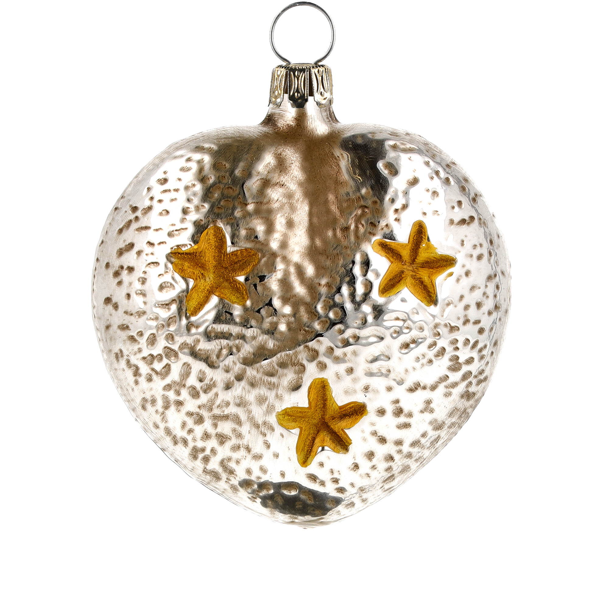 Retro Vintage style Christmas Glass Ornament - Heart with church and stars blue roof