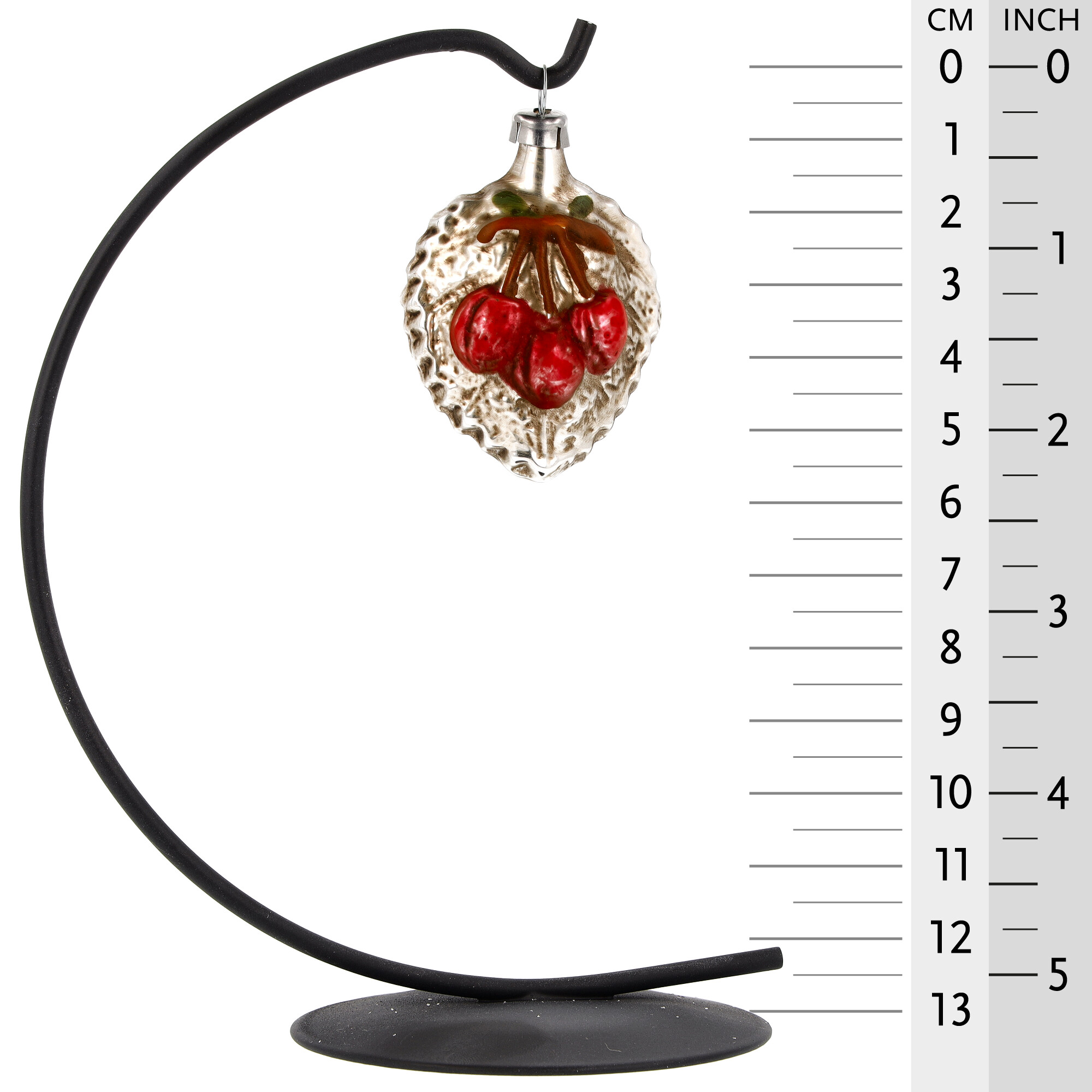 Retro Vintage style Christmas Glass Ornament - Cherries with leaf