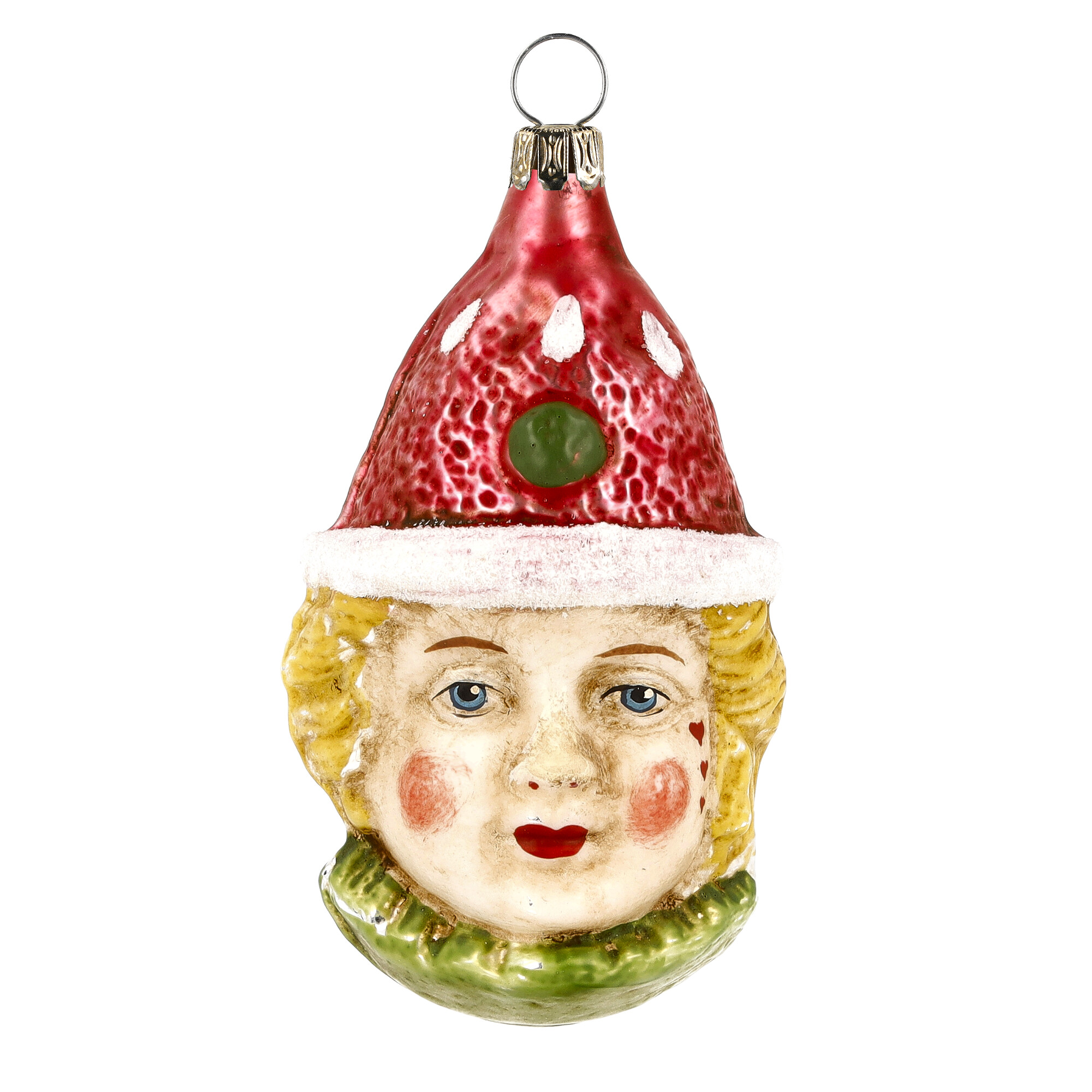 Retro Vintage style Christmas Glass Ornament - Clown head with red cap